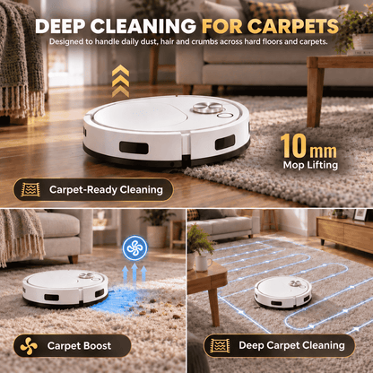Smart 2-in-1 Robot Vacuum & Mop — Effortless Cleaning for Floors, Carpets & Pet Hair
