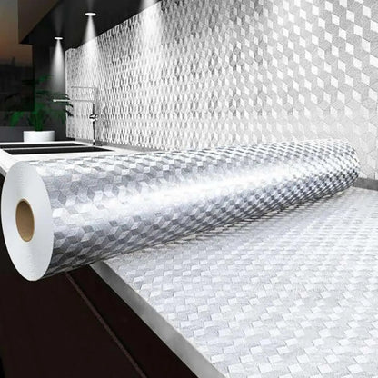 🔥Hot Sale - 50% OFF🔥Stainless Steel Kitchen Oil-Proof Adhesive Wallpaper Roll (15.7" W × 9.8 Ft L )