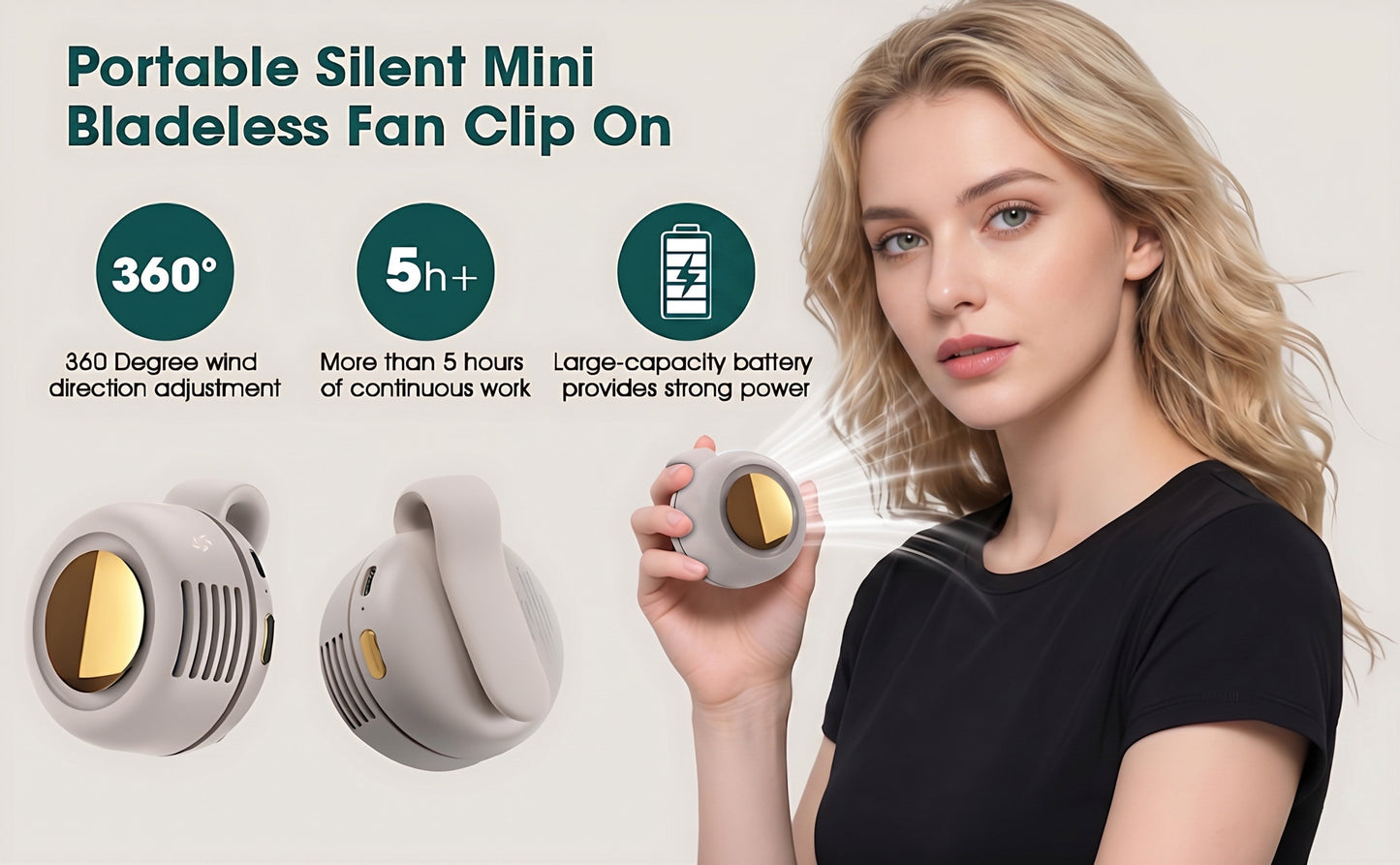 🎁Lovyanocosh® Mini Bladeless Fan ✨ Rechargeable 3 Speed Portable Cooling Fan