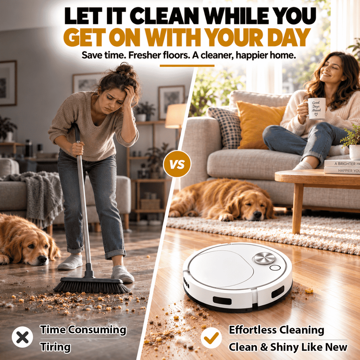 Smart 2-in-1 Robot Vacuum & Mop — Effortless Cleaning for Floors, Carpets & Pet Hair