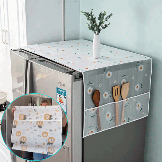 🌼Lovyanocosh® Fridge Dust Cover – Waterproof Top Protector with Handy Storage Pockets