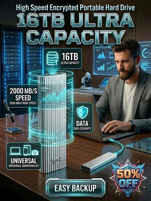 🏆Flash Sale⚡ 50K+ SOLD! Almost Gone-🔥16TB Large-Capacity Type-C Portable Mini SSD 🌟