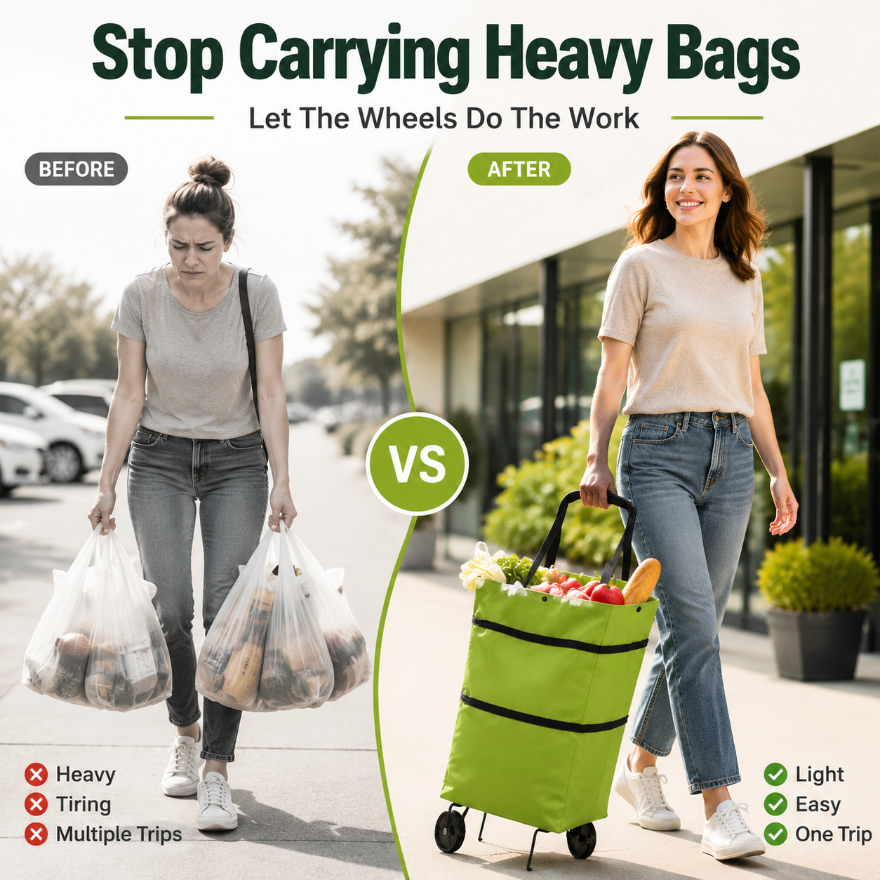 🥗 Last Day 50% OFF | Lovyanocosh® Foldable 2-in-1 Rolling Shopping Bag 🛒