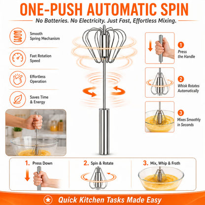 🎉LAST DAY 50% OFF ✨Stainless Steel Hand-Push Rotary Whisk – Effortless Mixing in Seconds!