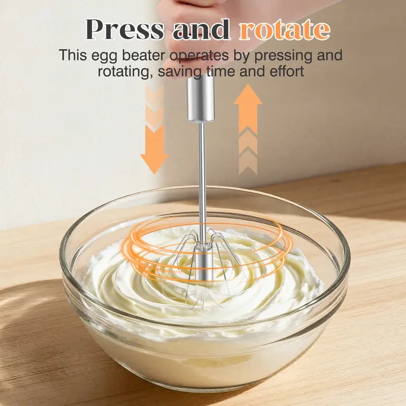 🎉LAST DAY 50% OFF ✨Stainless Steel Hand-Push Rotary Whisk – Effortless Mixing in Seconds!