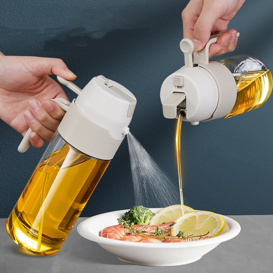 Lovyanocosh High-Quality 2-in-1 Oil Sprayer and Pourer Bottle – Food-Grade Glass Oil Dispenser – Dual-Function Kitchen Oil Bottle for Cooking, Salad Dressing, and BBQ – Leakproof Glass Cruet for Olive Oil and Vinegar