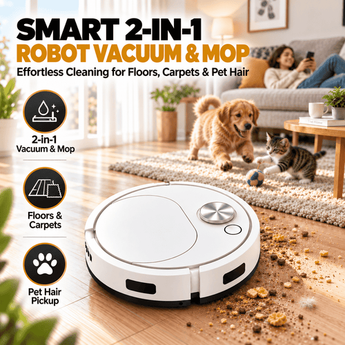 Smart 2-in-1 Robot Vacuum & Mop — Effortless Cleaning for Floors, Carpets & Pet Hair
