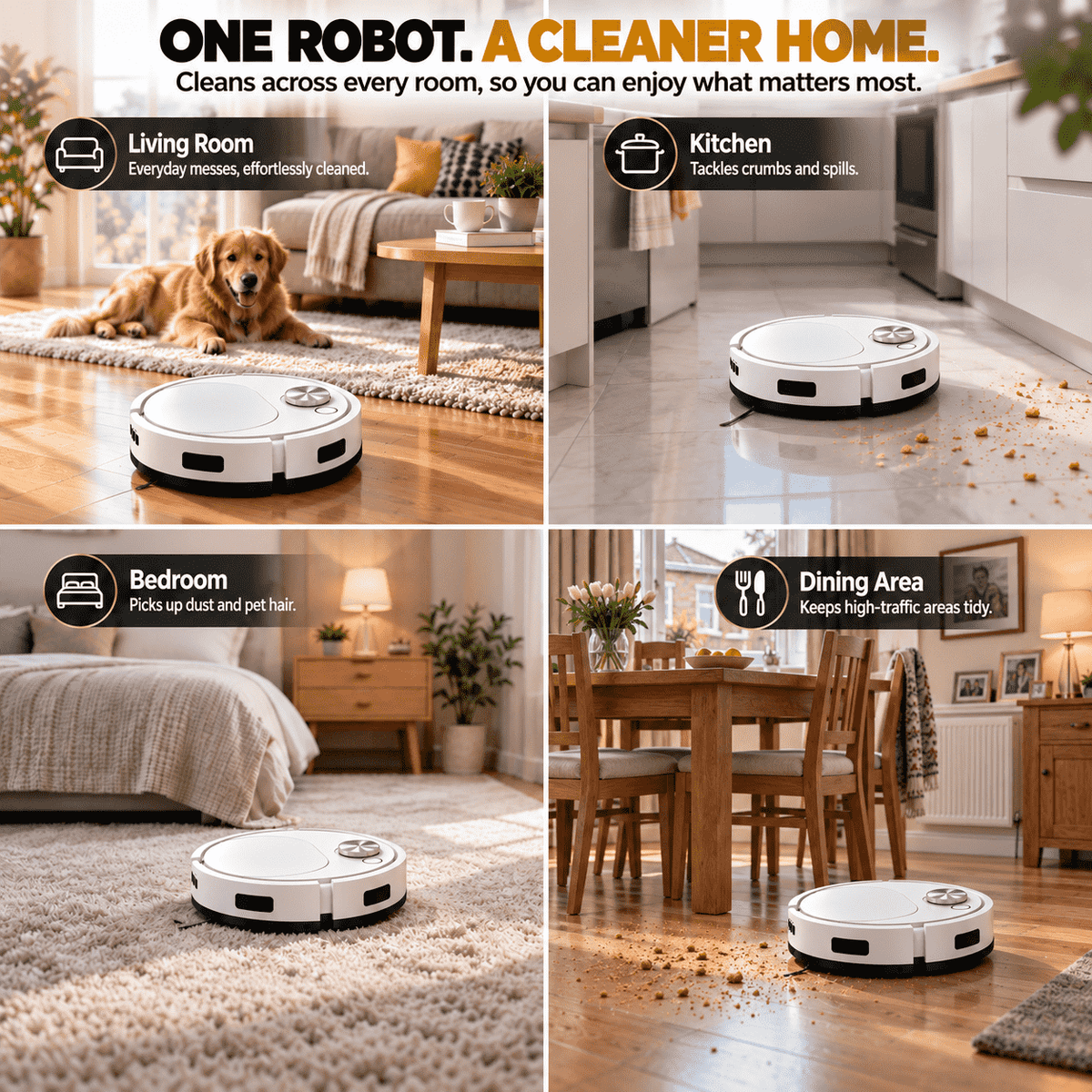 Smart 2-in-1 Robot Vacuum & Mop — Effortless Cleaning for Floors, Carpets & Pet Hair