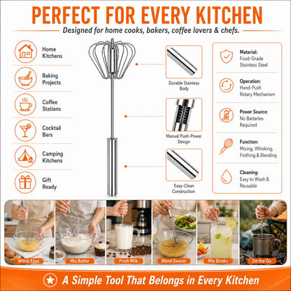 🎉LAST DAY 50% OFF ✨Stainless Steel Hand-Push Rotary Whisk – Effortless Mixing in Seconds!